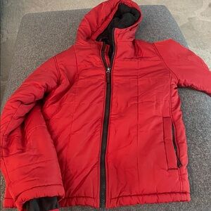 Lands' End Furry Fleece Winter Coat Jacket - Size Medium 10-12 Boys - Red Orange